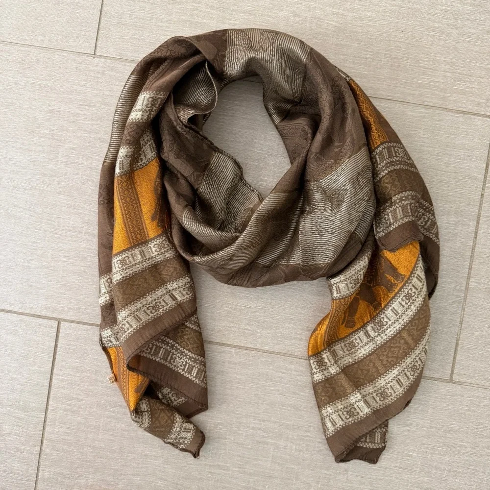Brown/Orange/Gold Silk Elephant Scarf
